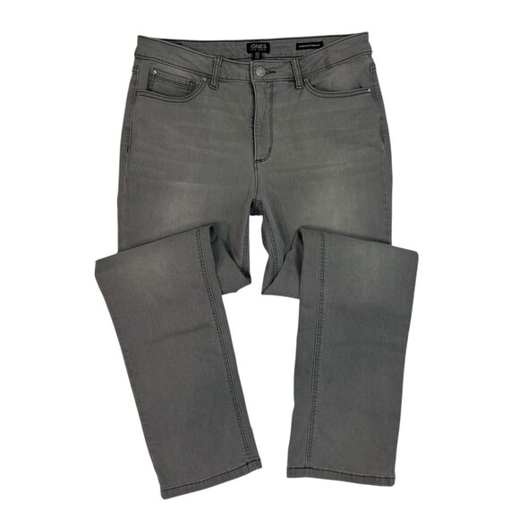 Jones NY Lexington Straight Jeans Size 10 Light Gray Mesh Tummy Control Panel - Picture 1 of 10